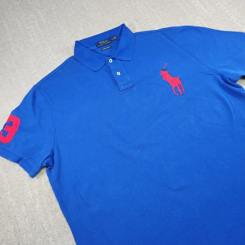 Polo Ralph Lauren Shirt Mens XL Big Pony Custom Slim Fit Mesh Cotton Red Blue